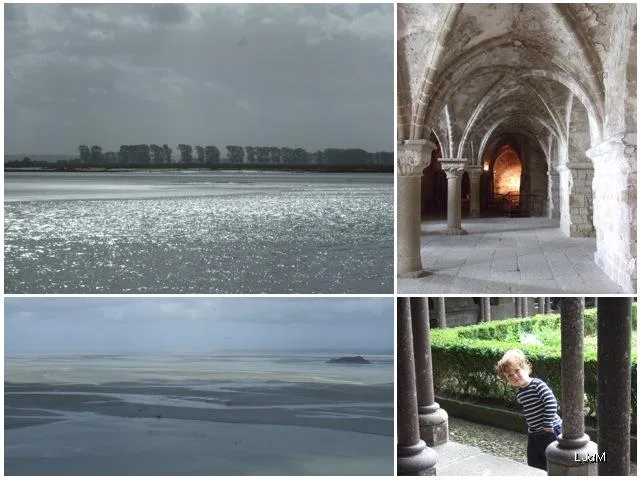 Collage du Mont Saint-Michel avec baie et cloître de l'abbaye