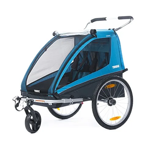 Remorque vélo biplace bleue
