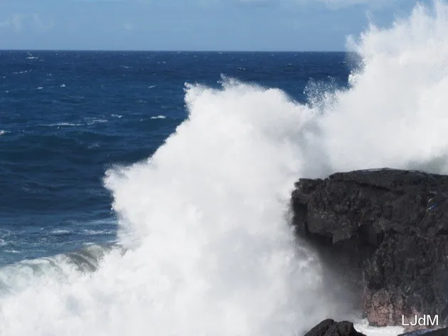 vague Vague se brisant contre une falaise de lave à La Réunion