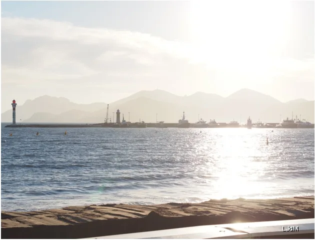 Vue ensoleillée sur le port de Cannes vers les collines de l'Estérel