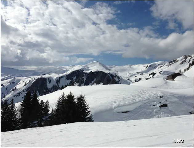 Pistes de ski et sommets des montagnes des Alpes