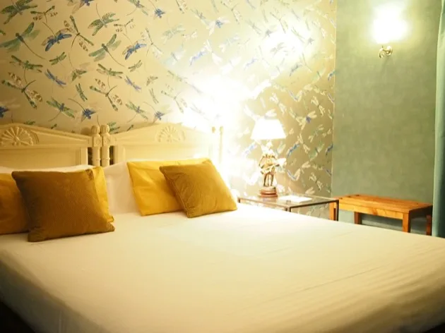 Chambre double avec papier peint à motifs d'oiseaux