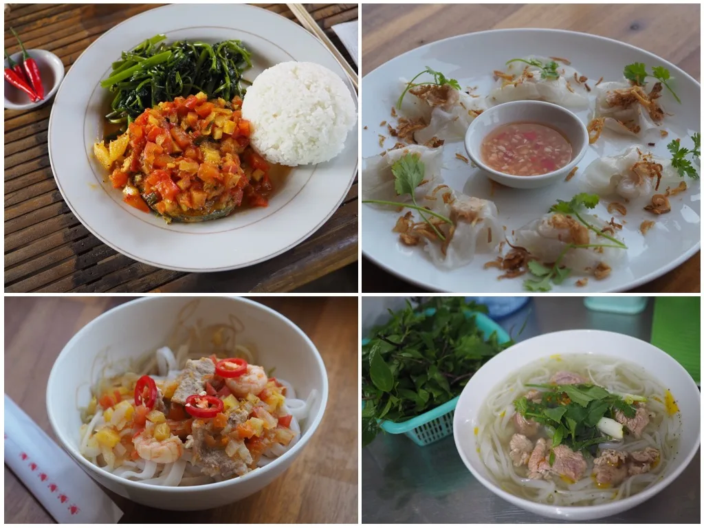 Collage aus vietnamesischen Nudel- und Reisgerichten