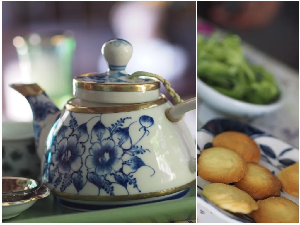 Traditionelle vietnamesische Teekanne und Snacks