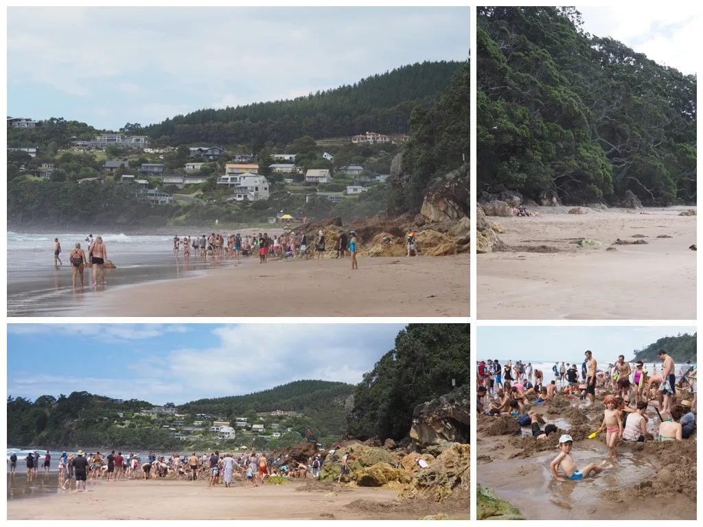 Collage von Badenden in den heißen Quellen am Hot Water Beach