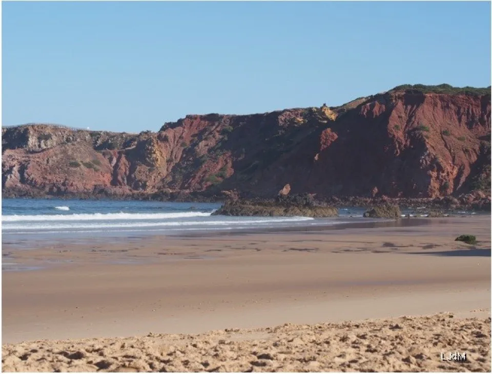 Plage dorée et falaises calcaires en Algarve