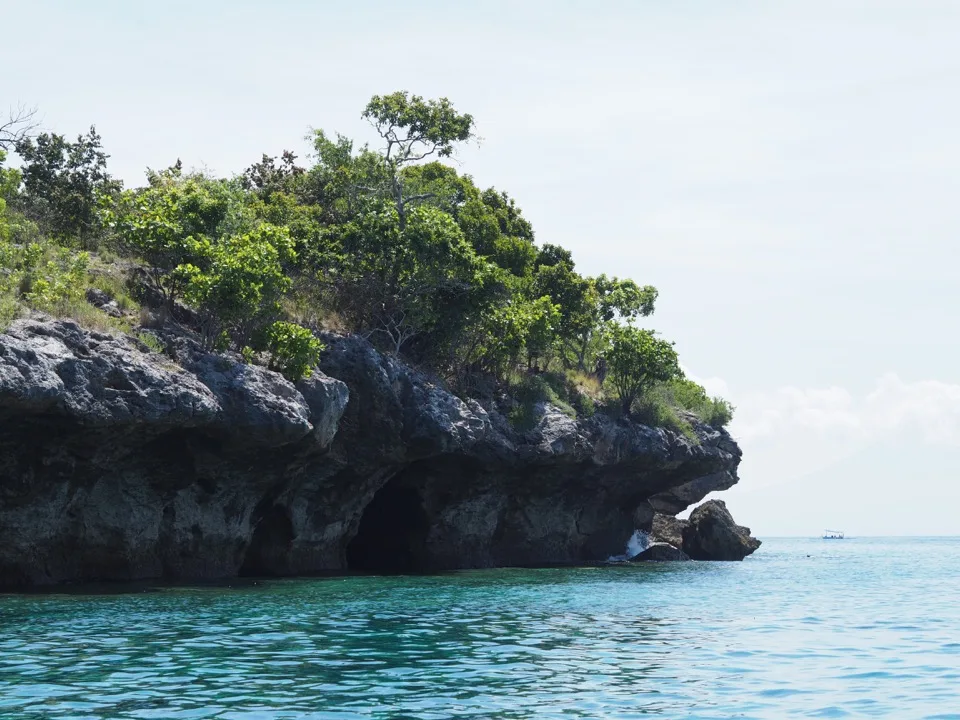 Îlot rocheux couvert de végétation dans une mer turquoise