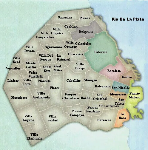 Illustrierte Karte der Stadtviertel von Buenos Aires