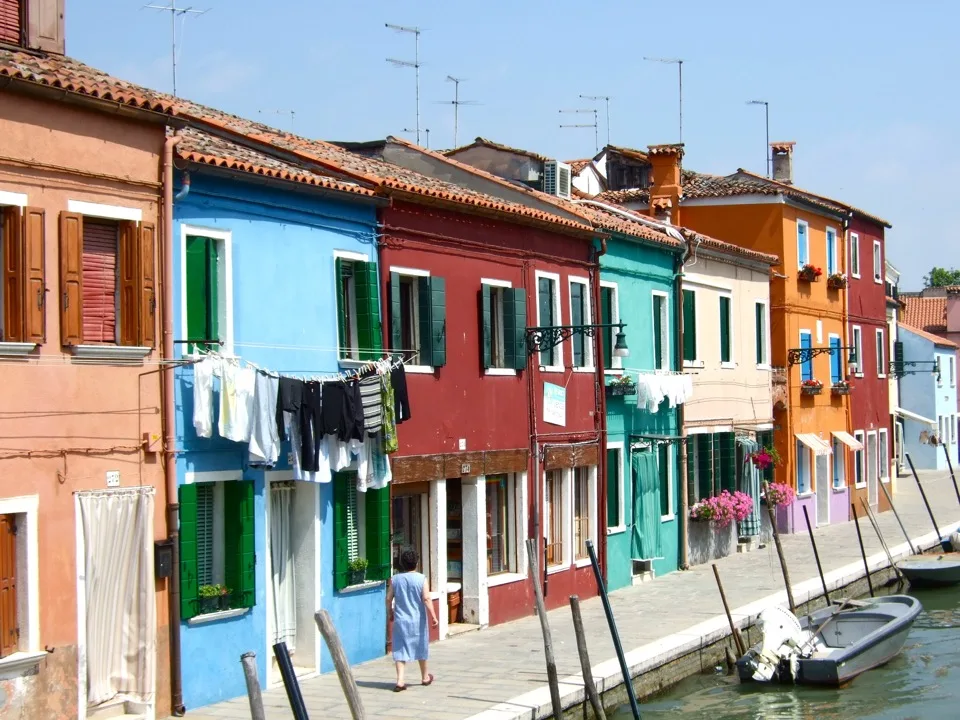 Colourful houses beside a canal in Burano