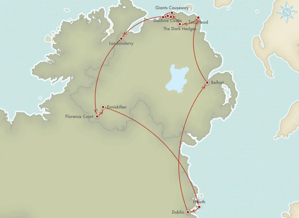 Karte einer Rundreise durch Nordirland