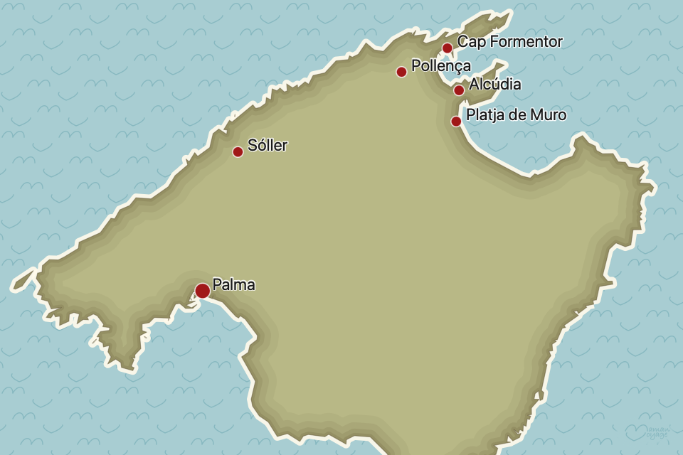 Carte : Palma, Alcúdia, Platja de Muro, Pollença, Sóller et Cap Formentor