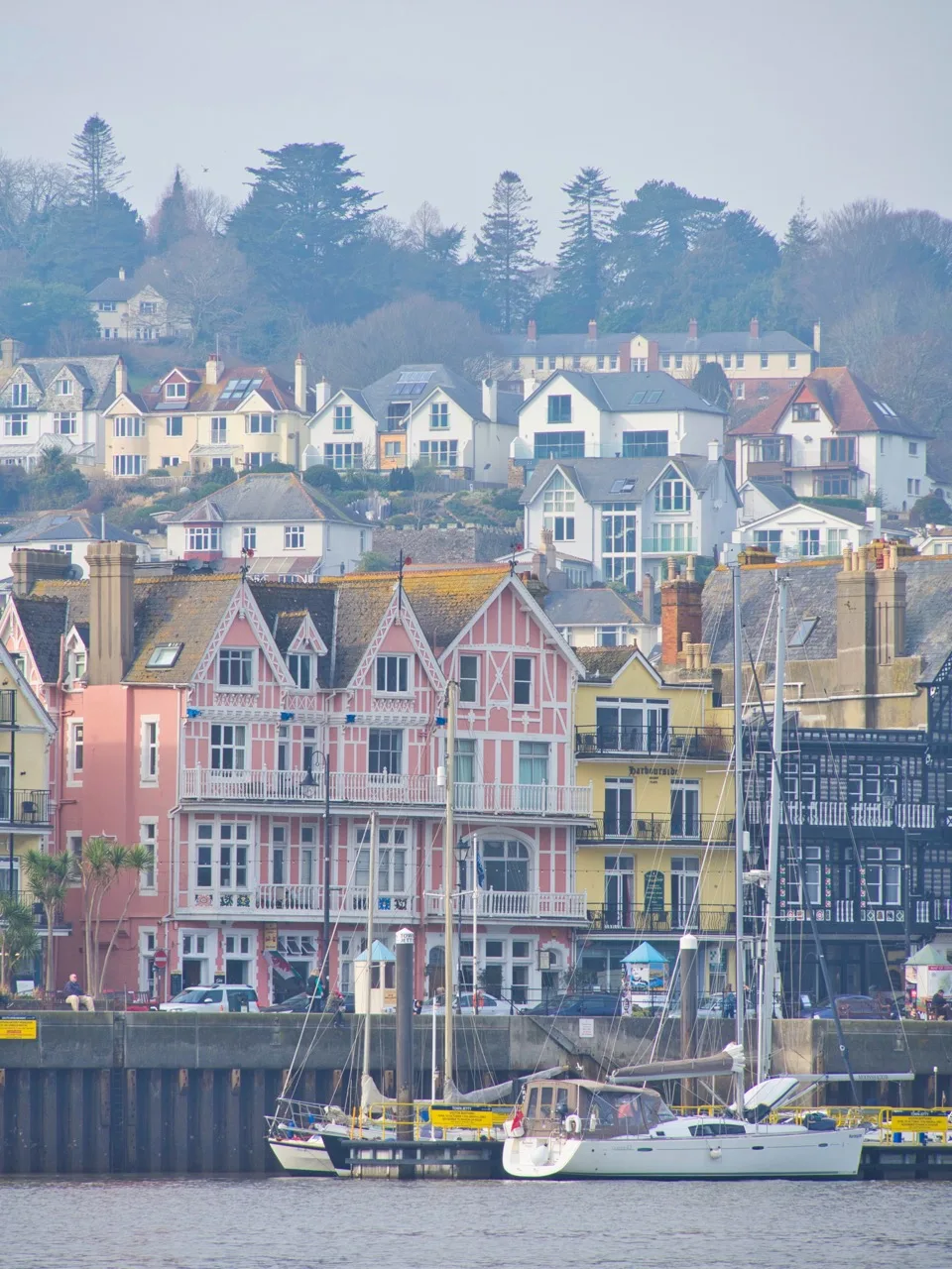 Colourful façades along Dartmouth harbour