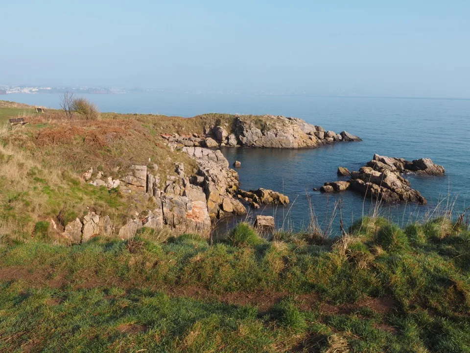 Small rocky cove surrounded by heathland in Devon