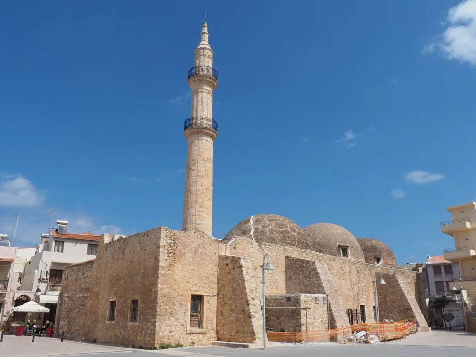 Mosque of the Janissaries and minaret in Chania’s old harbour