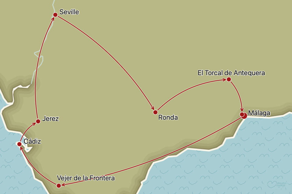 Carte : Málaga et environs (8 lieux)
