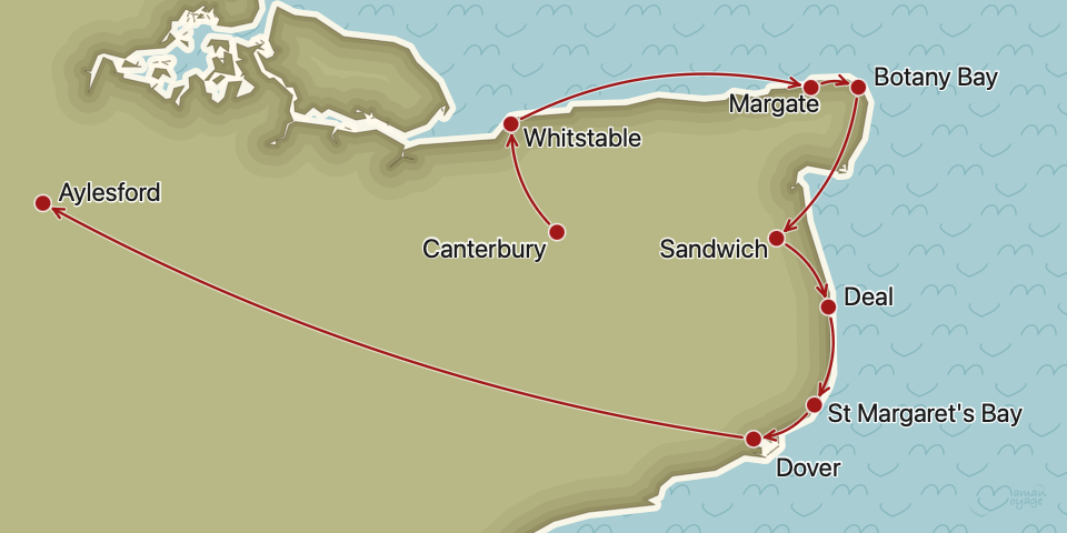 Route map from Canterbury to Aylesford (9 stops)