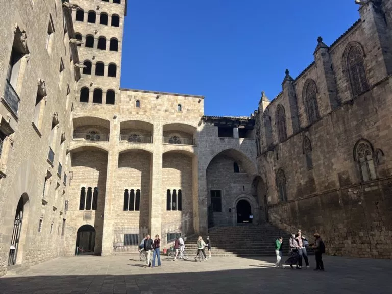 Sant Lu square surrounded by medieval buildings in Barcelona's Gothic Quarter