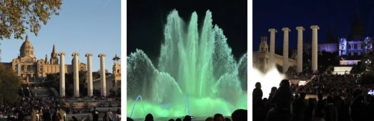 Beleuchteter Magischer Brunnen von Montjuïc vor dem Palau Nacional