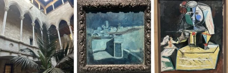 Cloister and paintings on display at the Picasso Museum in Barcelona
