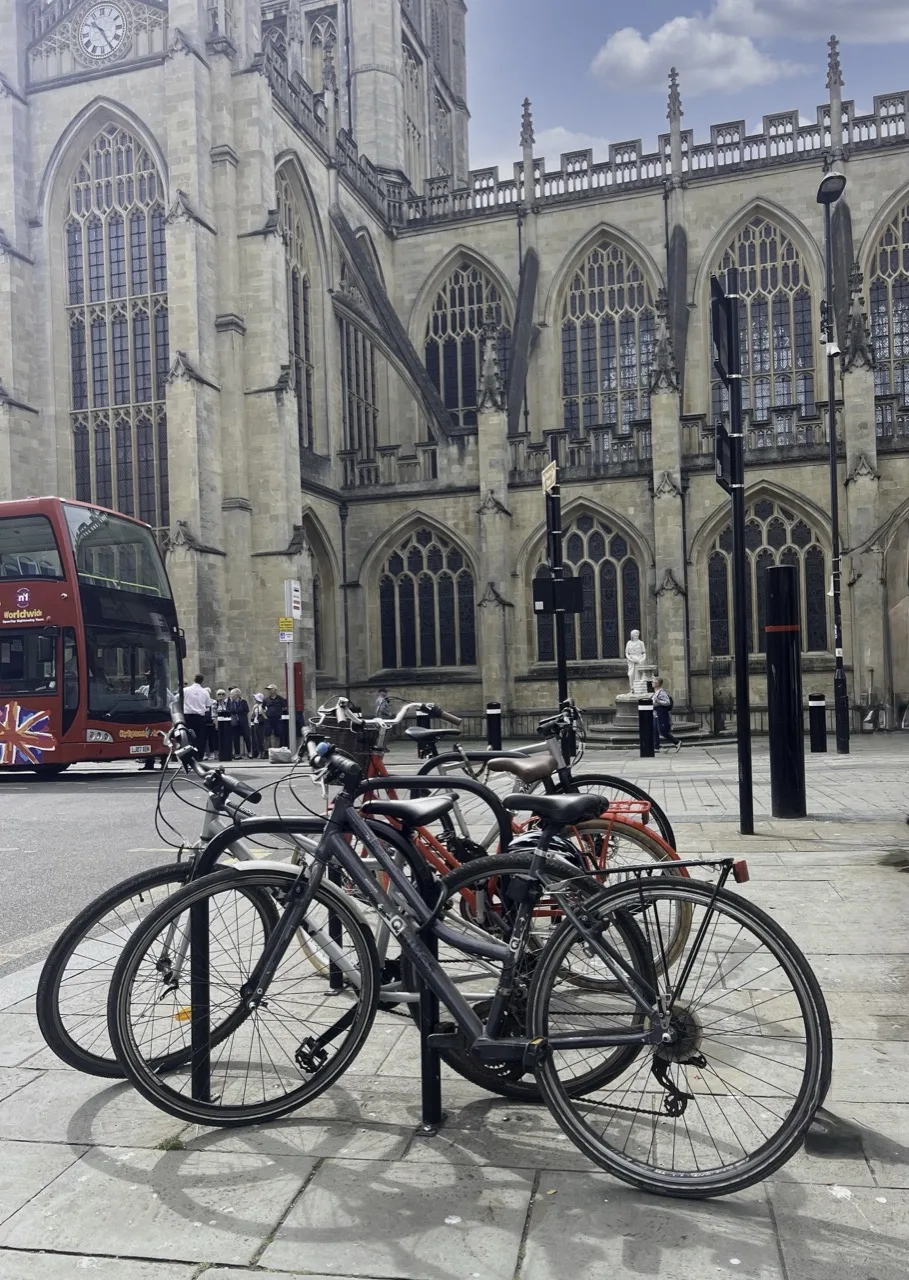 Bicycles parked outside Bath Abbey