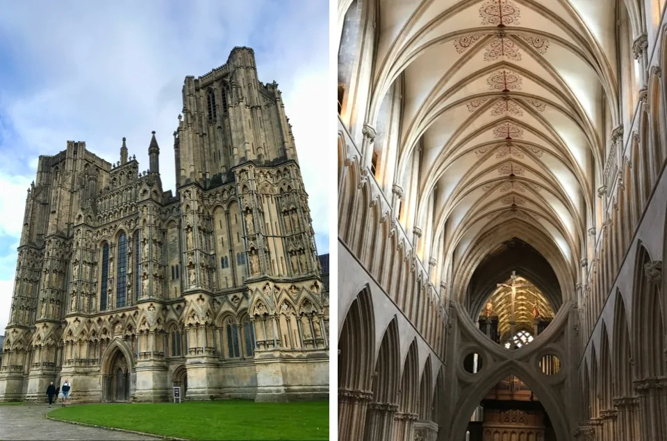 Diptyque de la façade et des arcs en ciseaux de la cathédrale de Wells